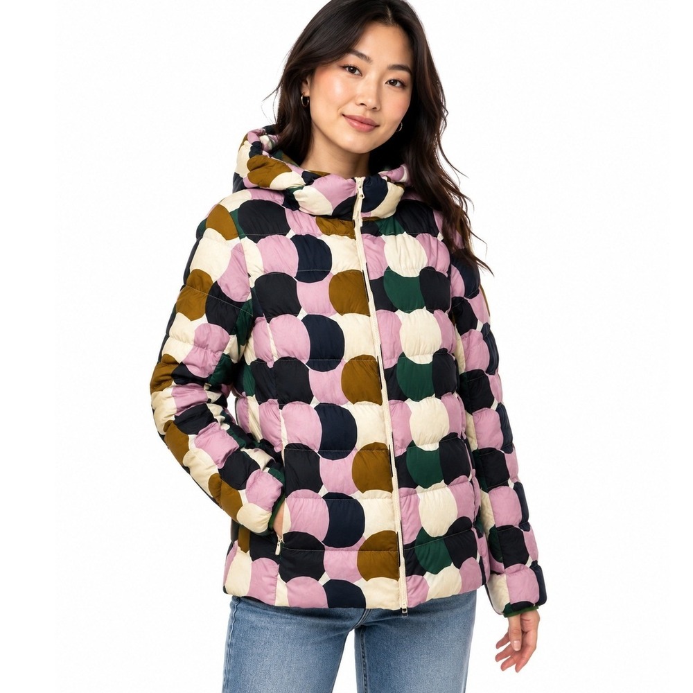 Uniqlo x Marimekko Ultra Light Down Jacket Hooded Puffer Multi Geometric | M